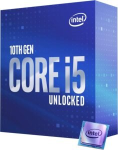 Intel Core i5-10600K CPU. A powerful mid-range processor with 6 cores, 12 threads, high boost clock speeds up to 4.8 GHz, and strong overclocking capabilities, ideal for gaming and multitasking