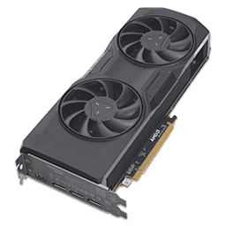 AMD Radeon RX 7800 XT graphics card with a streamlined black design, dual-fan cooling system, and multiple HDMI and DisplayPort outputs, designed for efficient 1440p gaming performance.