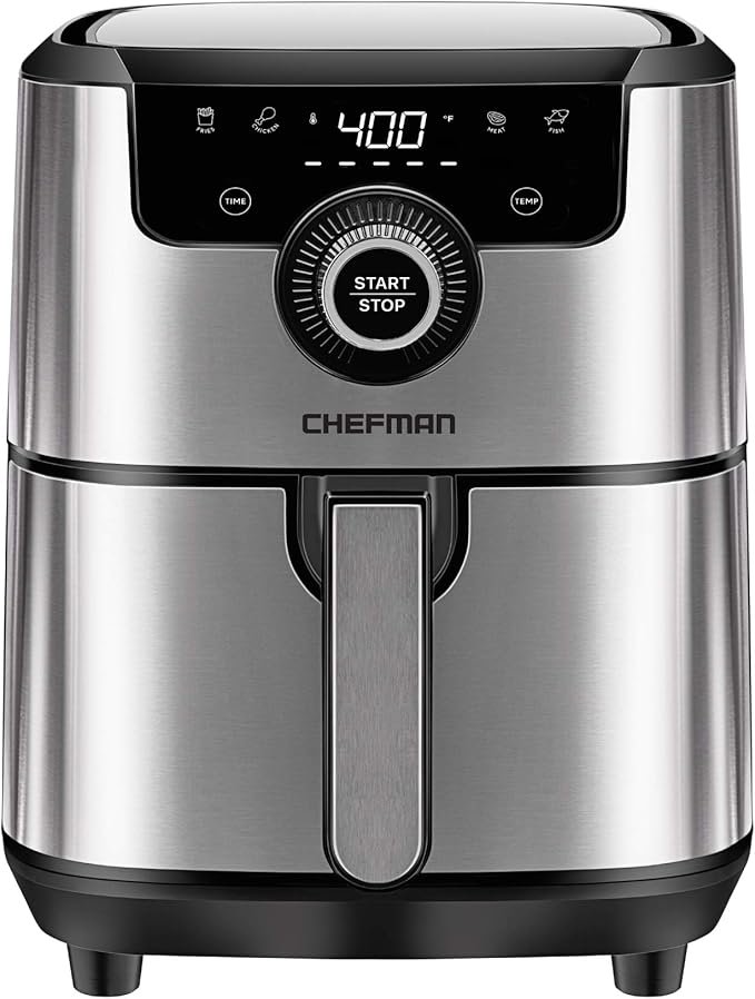 Chefman Air Fryer: A compact, user-friendly air fryer with a simple control dial and a sleek design, ideal for quick and healthy cooking.