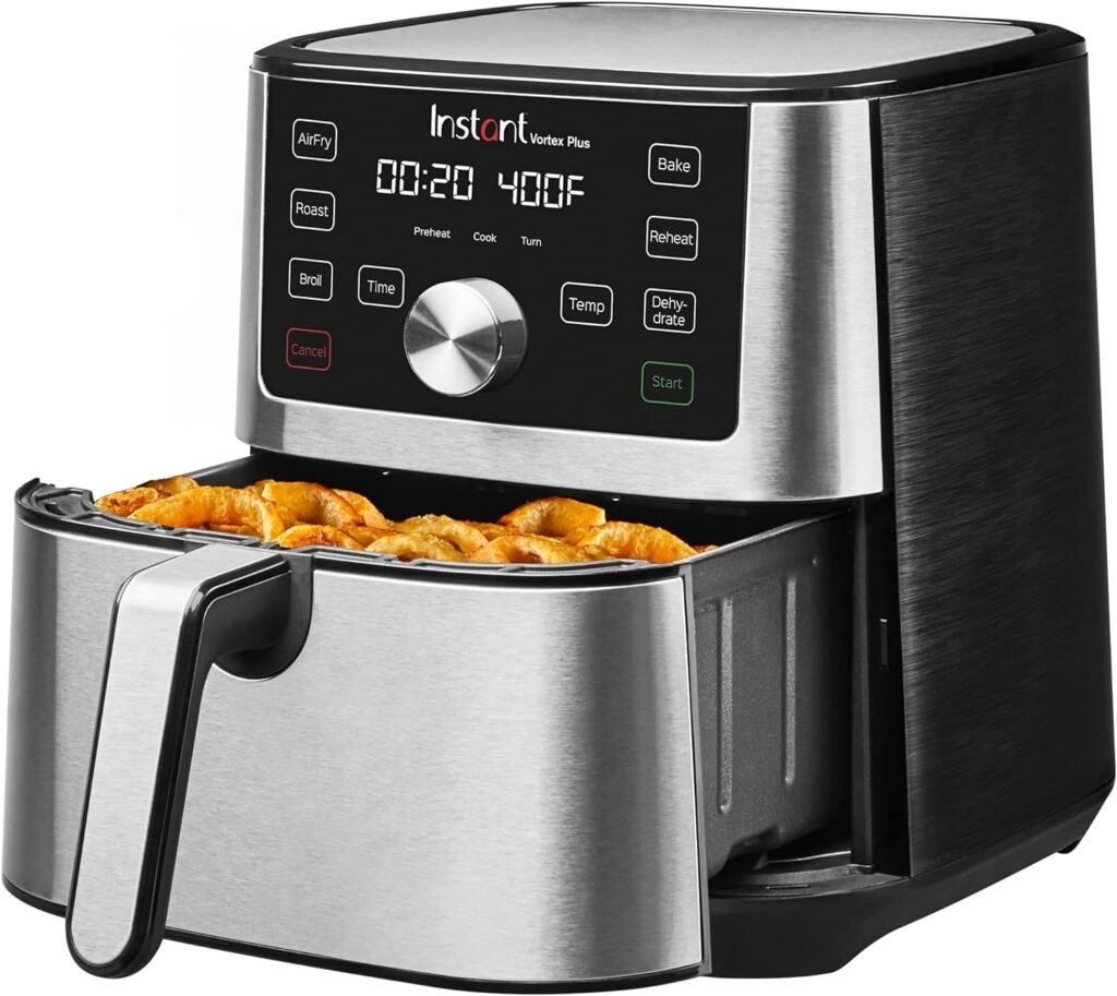 Instant Vortex Plus 6-in-1 Air Fryer: A versatile, modern air fryer with a digital touchscreen and multiple cooking functions, designed for convenient and efficient meal preparation.