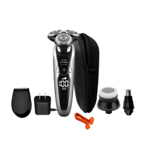 Philips Norelco Series 9000 Prestige SP9820/87 electric shaver with sleek metallic finish, precision blades, and flexible shaving head